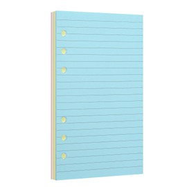 A6 6-Hole Loose-leaf paper/Planner inserts/Binder paper/Refill paper/Ring-bound paper/Punched paper. Compatible with A6 6-ring binder.Colorful.With horizontal lines.1 Piece (contains 50 sheets)