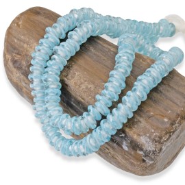 Hackberry Creek Aqua Blue + White Striped Lampwork Spacer Beads, Glass Beads for Jewelry Making