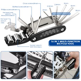 Eckerdromk Bicycle Tool Set, 16-in-1 Bicycle Multitool Repair Kit, Bicycle Tyre Repair Kit, Multifunctional Tool Bicycle Tool, On the Go Bicycle Bag and Emergency Tool Repair Kit