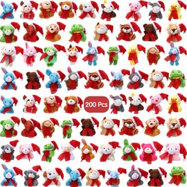 Poen 200 Pcs Mini Christmas Stuffed Animals Bulk Mini Plush Christmas Tree Hanging Decorations Plush Key Chain Animal Toy Set Small Plush Toys for Kids Party Gifts Supplies(Mixed Style)