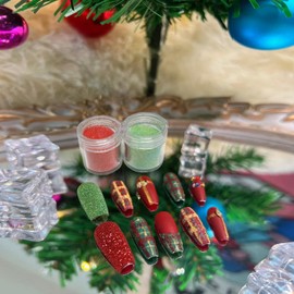 Superfine French Nail Glitter Powder - Green Christmas Design Red Chrome Nail Powder Shiny Candy Glitter Flakes Nail Pigment Dust Gel Polish Manicure Accessories Nail Powder(2 Bottles)