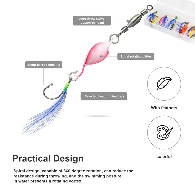 CHSEROK Angelköder Set, 10 Stück Spiralform Angelköder, Bunt Gefiedert Kunstköder