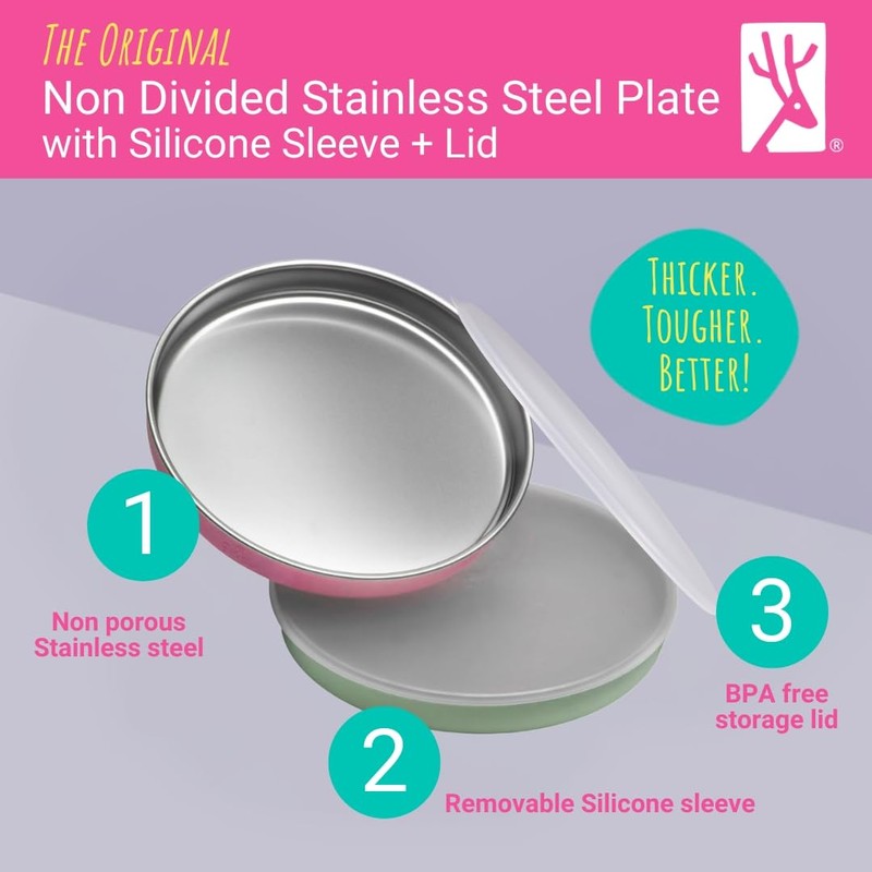 Elk and Friends 7.8” Stainless Steel Non Divided Plates with
