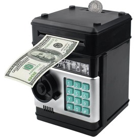 Piggy Bank Electronic Mini ATM for Kids,Money Safe Box Cash Coin Can Password Code Lock for Kids-Hot Gift,Best Present for Children Boys Girls (Silver) - Color: Black