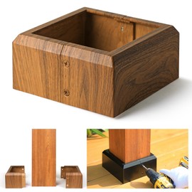 Prinfort 2pcs 6x6 Aluminum Deck Post Base Cover Outdoor, Decorative Post Covers for Basement Dark Burlywood, Square Post Skirts Trim for Railing丨Fence