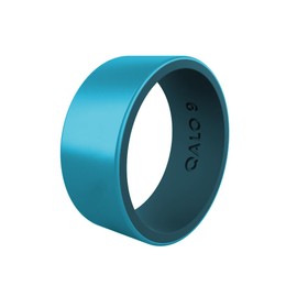 QALO Men's Rubber Silicone Ring, Eva Shockey Rubber Wedding Band, Breathable, Durable Engagement Silicone Ring, Peacock Blue Metallic & Dark Teal Blank Strata, Size 13