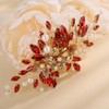 Teyglen Bridal Red Crystal Hair Barrette Rhinestone Wedding Headpiece for