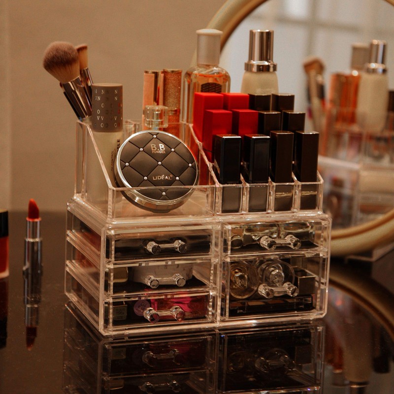 Cq acrylic 2 Pack Clear Makeup Storage Organizer,Stackable 5 Drawers