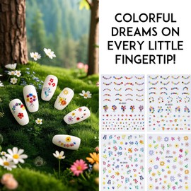 Yakomon Flower Nail Stickers, Colorful Floral Nail Stickers, Floral Fingernail Art Manicure Stickers Decals Fingernail Decals Fingertip Decal Self Adhesive for Women Girls