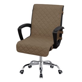 Easy-Going Reversible Office Chair Cover Water Resistant Dining Chair Cover Soft Desk Computer Chair Slipcover with Anti-Slip Buckle for Armchair or Armless Chair (Large, Camel/Ivory)