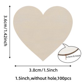 100Pcs 1.5" Wooden Hearts for Crafts, Small Wood Hearts Cutout Slices, DIY Unfinished Wooden Ornaments Embellishments, Heart Sign Tag for Valentine's Day, Birthday, Party, Wedding Guest Book Decor