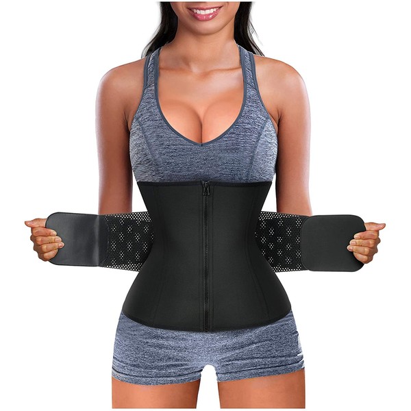 Bingrong Women's Abdominal Slimming Belt Waist Cincher Corset Slimming Flat Stomach Adjustable Sport Fitness Sauna, Black