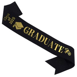 MGJSRNH Senior Class of 2025 Graduate Sash,Black Glitter Satin Gold Foil Finally Graduation Celebration Party Gifts,Graduated Cheerleader Decoration Supplies for Boy And Girl