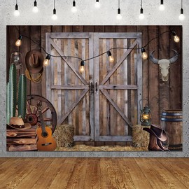 Qian 7x5ft Western Cowboy Photography Backdrop Wild Western Vintage Wooden House Granary Backdrop Western Kids Birthday Party Decoration Photo Booth Props