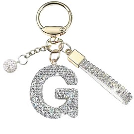 White A-Z Initials Letter Keychain Bling Sparkly Cute Pendant for Wallet Backpack Handbags Women,Letter G