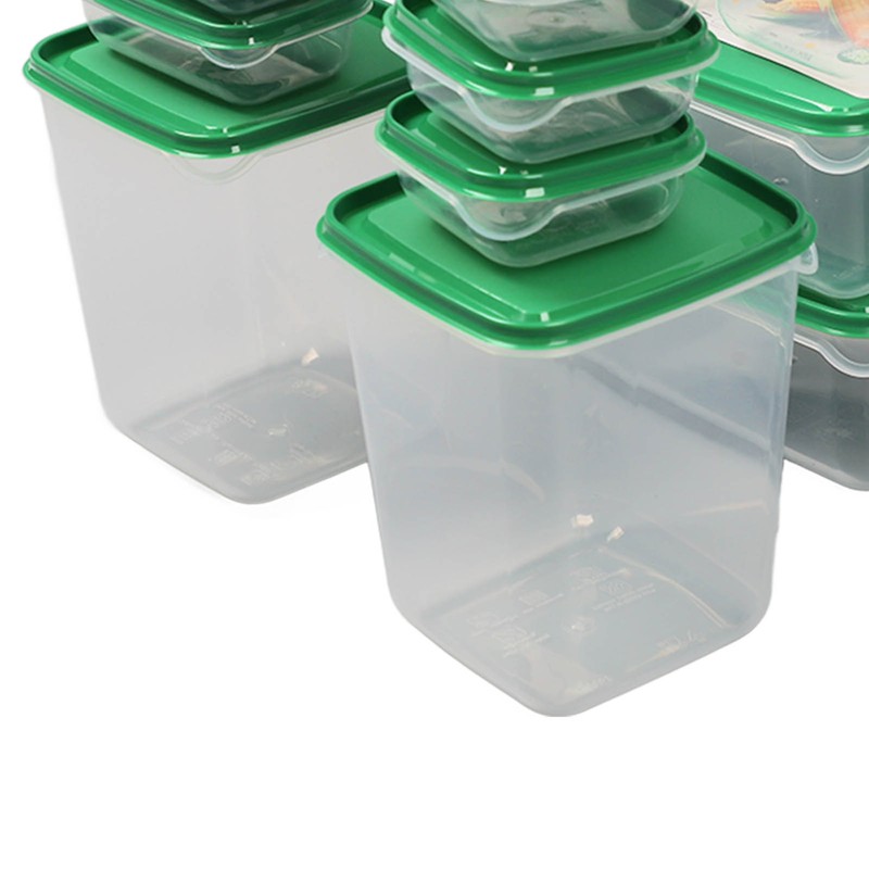 17PCS Food Container Green Fridge Bins Food Grade Plastic Leakage