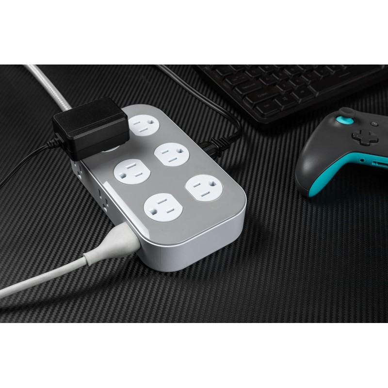 GE UltraPro 12-Outlet Surge Protector, 2100 Joules, 4ft Braided Extension