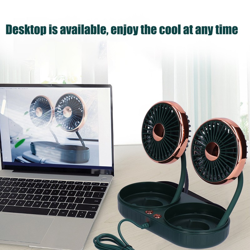 Car Fan 360° Rotatable 3 Speed DualHead USB Powered Mini