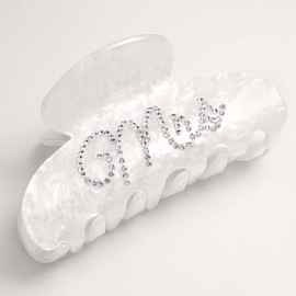 Saliyaa Pinza para El Pelo de Novia Pinza para El Pelo de Acrílico Regalo de Boda para La Decoración Del Cabello de La Novia Logotipo de Diamantes de Imitación de Doble Cara Blanco Despedida de Solter