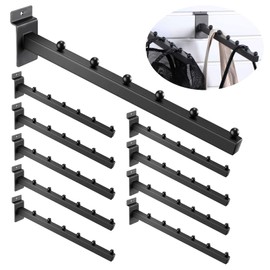 Yauhar 10Pcs 12 Inch 6 Ball Waterfall Slatwall Hooks, Metal Heavy Duty Slat Wall Hanging Hook Hanger Pegs Panel Accessories for Clothing Retail Garage Shop Display (Black)
