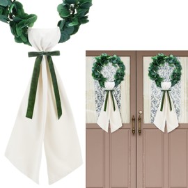 2 Pcs Velvet Wreath Sash for Front Door Large Velvet Bow Wreath Bouquet Sash for Fall Decor Sage Green Garland Ribbon Accessories for Christmas Embroidery Monogram Indoor Outdoor Decor