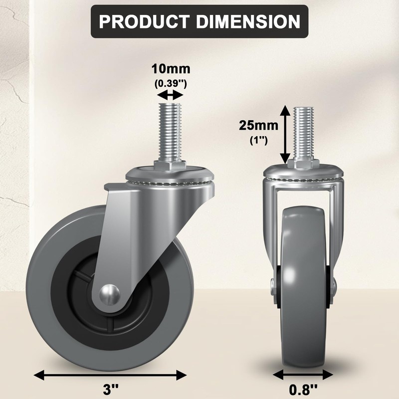 3 Inch Creeper Replacement Wheels 6 Pack Swivel Caster Wheel