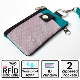 CHENSPRX Minimalist RFID Blocking Small Wallet with ID Window,WaterResistant Zip Id Case Wallet with Lanyard Keychain for Cards,Cash,Travel,Women,Men, GreenOnion+DarkGreen (Lightpurple+Turquoise)