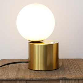 Asnwnyd Gold Globe Dimmable Table Lamp Minimalist Nightstand Lamps Mid Century Modern Desk Lamp with Milk White Glass Shade Metal Base for Dorm, Living Room Bedroom, Study Room, Kids Room (Low)
