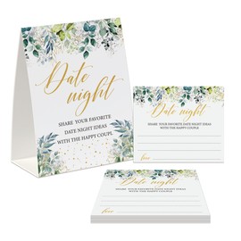 Tuiemie Date Night Idea Cards, Eucalyptus Theme Bridal Shower Decorations, Including 1 Sign and 50 Date Night Cards, Bridal Shower Games for Couples(yh04)
