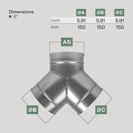Vent Systems 6" Inch Duct Connector – Heavy-Duty Galvanized Steel 3-Way Splitter Fitting – Rust-Resistant Round Pipe Adapter for HVAC Ventilation, Dryer Exhaust, Heating and Cooling Airflow Systems