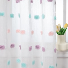 MYSKY HOME - Cortinas para sala de estar para ventana, con pompones de arco iris, de 120 pulgadas de largo, para recámara, juego de 2 cortinas semitransparentes semiblancas, para fiestas, granja, con bolsillo para barra de campo, telones de fondo bohemio
