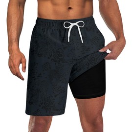 Big Tall Board Shorts for Men Black Leopard Long Swim Trunks Men's Wateproof Party Bathing Suits with Stretch Liner Novelty Quick Dry 9 Inch Plus Size Swimwear XXXX-Large