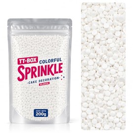 TT-BOX Sprinkles Confeti Comestible, Multicolor Pastel, 200 g, Decoración para Repostería, Pasteles y Cupcakes (Blanco)