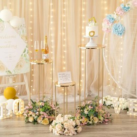 DYRABREST 10pc Gold Wedding Flower Stand - 31.5" Metal Vase Column Centerpieces Modern Elegant Flower Display Holder with Plates for Home Party Ceremony T-Stage