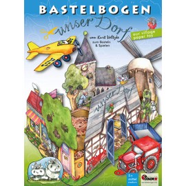 Unser Dorf mit Traktor und Flugzeug Bastelbogen zum Ausschneiden und Basteln für Kinder ab 6+ Jahre aus Papier Papierspielzeug Papiermodelle zum Spielen