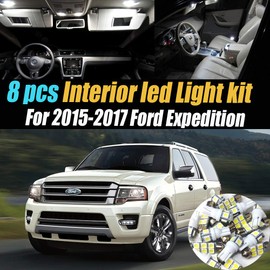 8Pcs Super White 6000k Car Interior LED Light Kit Pack Compatible with 2015-2017 Ford Expedition