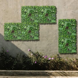 COARBOR 1 Pack 40" x 40" Artificial Boxwood 3D Panels Faux Ivy Fence Privacy Topiary Hedge Plant Fence Grass Wall Panels Backdrop for Balcony Patio Outdoor Indoor, 05 Mixed Leaves