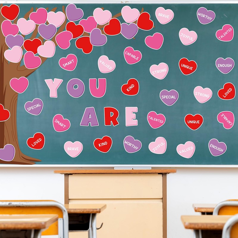 JarThenaAMCS 61Pcs Valentine's Day Classroom Tree Bulletin Board Decorations Red