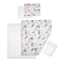 5 Piece Baby Bedding Duvet Pillow with Covers & Jersey Sheet fits 83x50cm Co-sleeper Crib (Rose Pink)