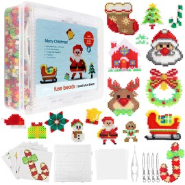 Homgaty Pack of 5000 Iron-On Beads, Christmas, 5 mm Beads with Pegboard, 16 Patterns, Ironing Paper, Tags and Accessories for Crafts, Crafts for Children, Gift, Christmas Decoration