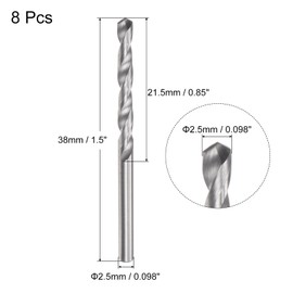 QUARKZMAN 8 Pcs 2.5mm C2/K20 Tungsten Carbide Twist Drill Bit Straight Shank Drill Bit Drill Bit for Stainless Steel Aluminum Iron Metal Plastic