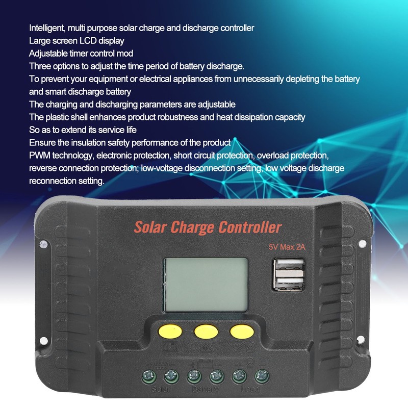 Solar Controller LCD Display with USB Mobile Phone Charging 12/24V