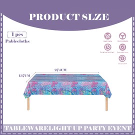 COSORO 137 * 274cm Mermaid Table Cloth Party for Girls,Blue Purple Little Mermaid Table Cover Plastic Tablecloths,Mermaid PartyTablecloth for Kids Birthday Mermaid Themed Party Table Decorations