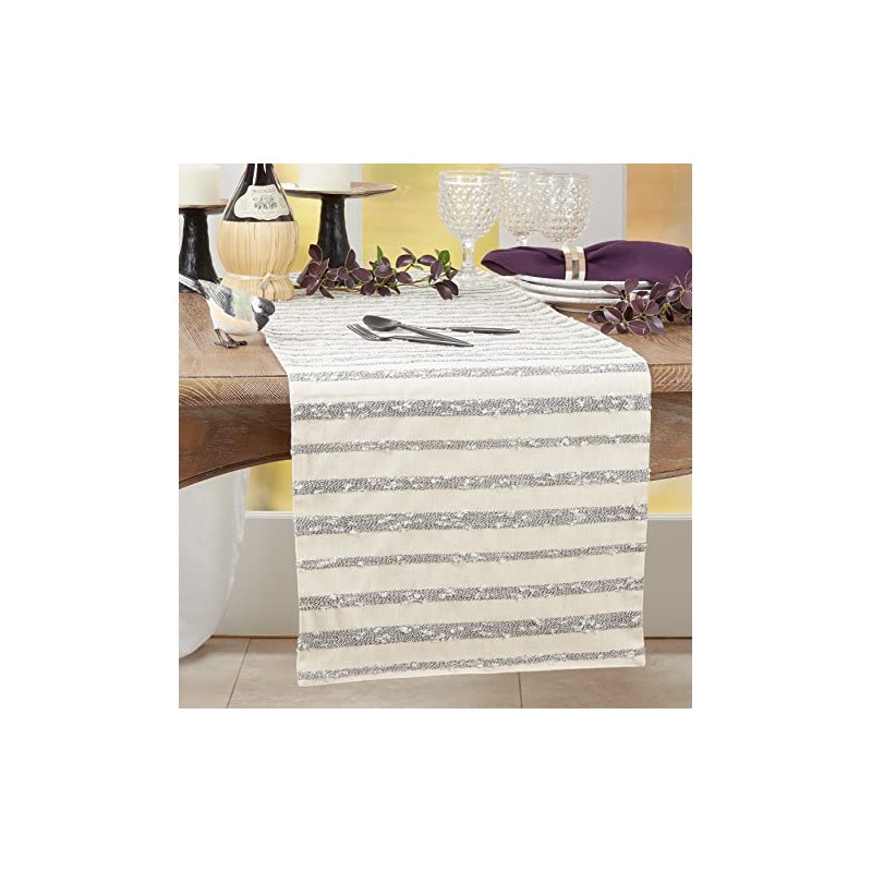 SARO LIFESTYLE Decima Collection Thin Striped Design Table Runner, 16"x72",