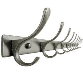 SKOLOO Coat Rack Wall Mounted - 10 Hooks, Heavy Duty, Stainless Steel, Metal Wall Coat Hanger, Sturdy Wall Hooks for Hanging Jacket, Clothes, Hat, Matte Grey