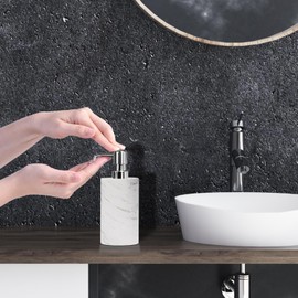 Marble Hand Soap Dispenser for Bathroom Kitchen, Round Liquid Shampoo and Conditioner Dispenser with Stainless Steel Pump Hand Wash Dispenser White Lotion and Liquid Dispenser,White