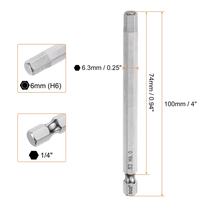 sourcing map Hex Head Wrench Drill Bit 6mm (H6) Metric