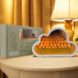 Joezhe Tulip Night Light Cloud Mirror Light Finished Product Decorative Night Lamp Bedside Table Lamp Bedroom Livingroom Destop Decor Girls Birthday Christmas Gift - Pink