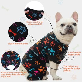 SCENEREAL Fleece Dog Pajamas for Small Medium Large Dogs, Warm Soft Puppy Jumpsuit, Adorable Bones Paw Print Pet Sweaters Clothes, Doggy Pjs Cat Coat for Boy Girl