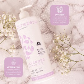Purezero Lavender & Vitamin E Body Wash, Calms and Invigorates Skin - Leaves Skin Hydrated, Maintain Elasticity and Smoothness, Zero Sulfates, Parabens, or Dyes (20oz, 2 Pack)